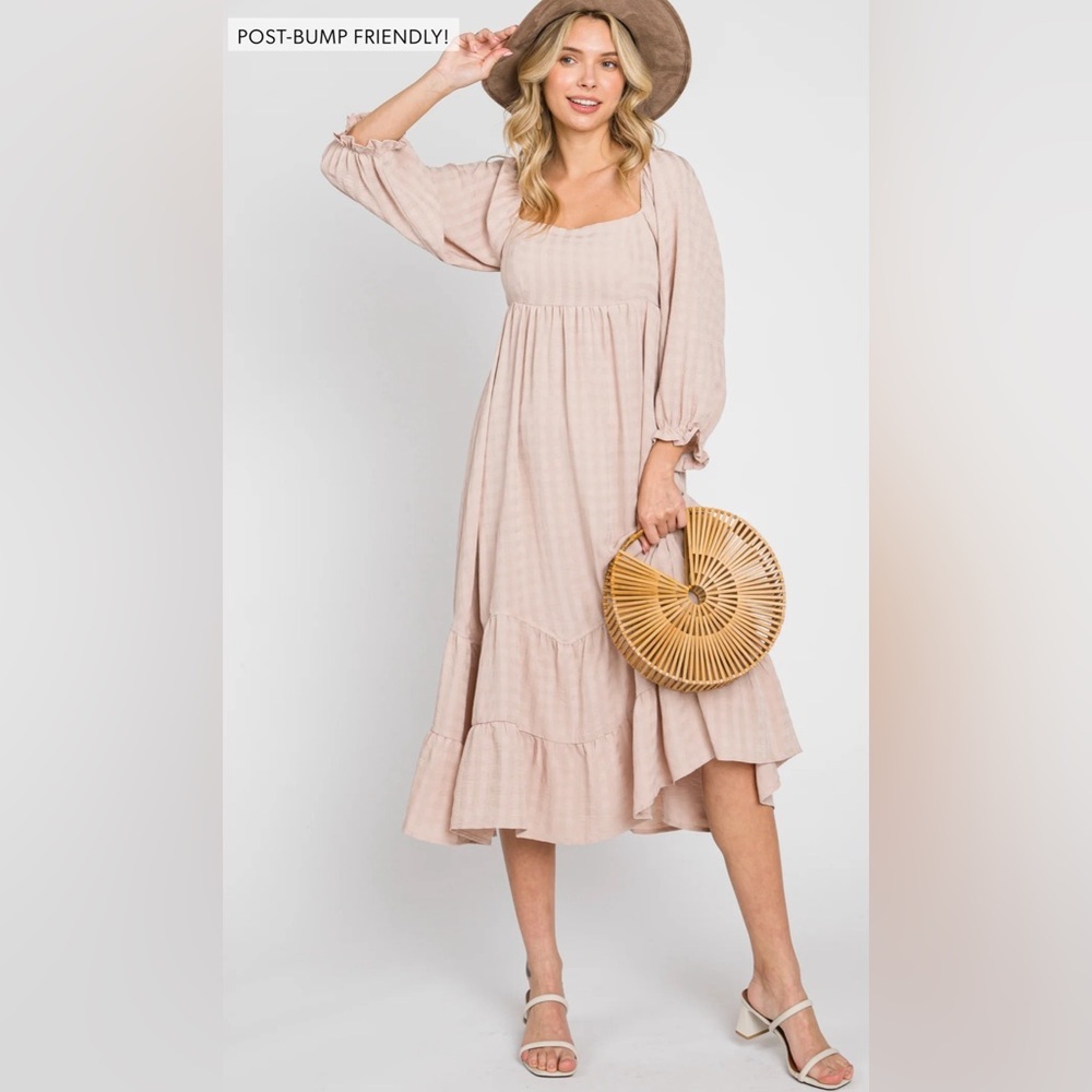 Pinkblush gingham checkered texture balloon sleeve midi dress nwt - Picture 4 of 5